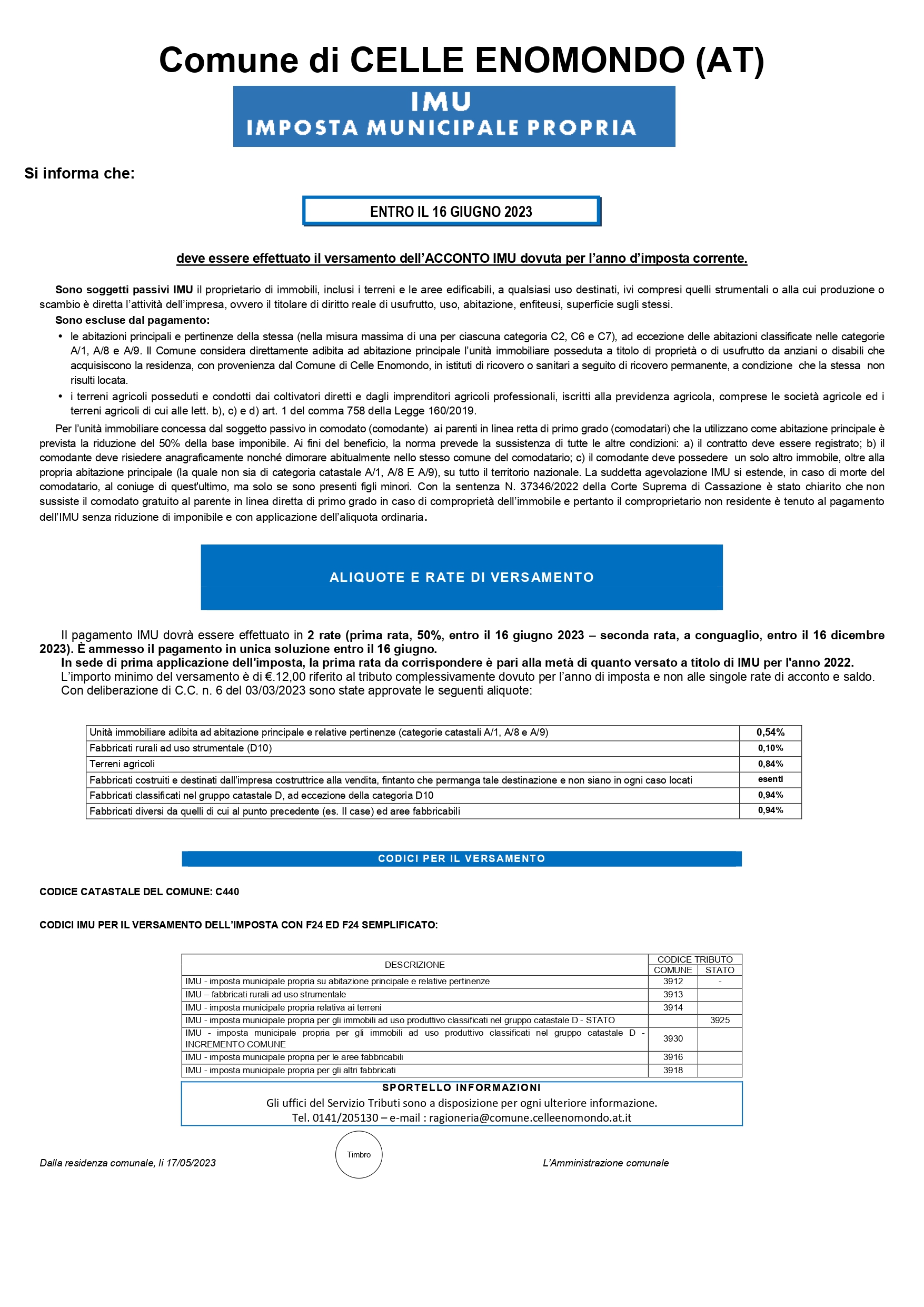 Versamento dell’ACCONTO IMU 2023